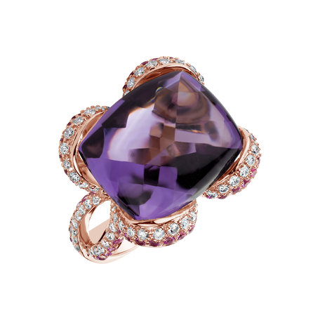 Diamond ring with Amethyst and Sapphire Special Amethyst