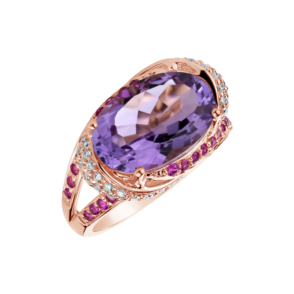 Diamond ring with Amethyst and Ruby Aquanetta