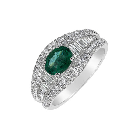 Diamond ring with Emerald Magnolia