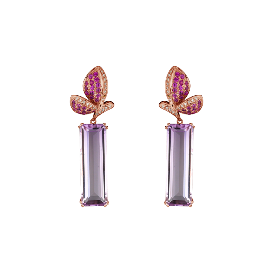 Diamond earrings with Amethyst and Ruby High Privilege