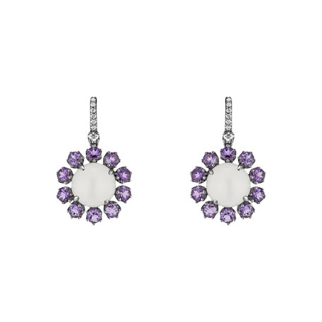 Diamond earrings, Moonstone and Amethyst Honey Dew