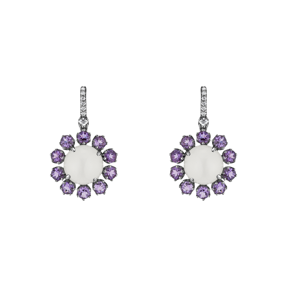 Diamond earrings, Moonstone and Amethyst Honey Dew