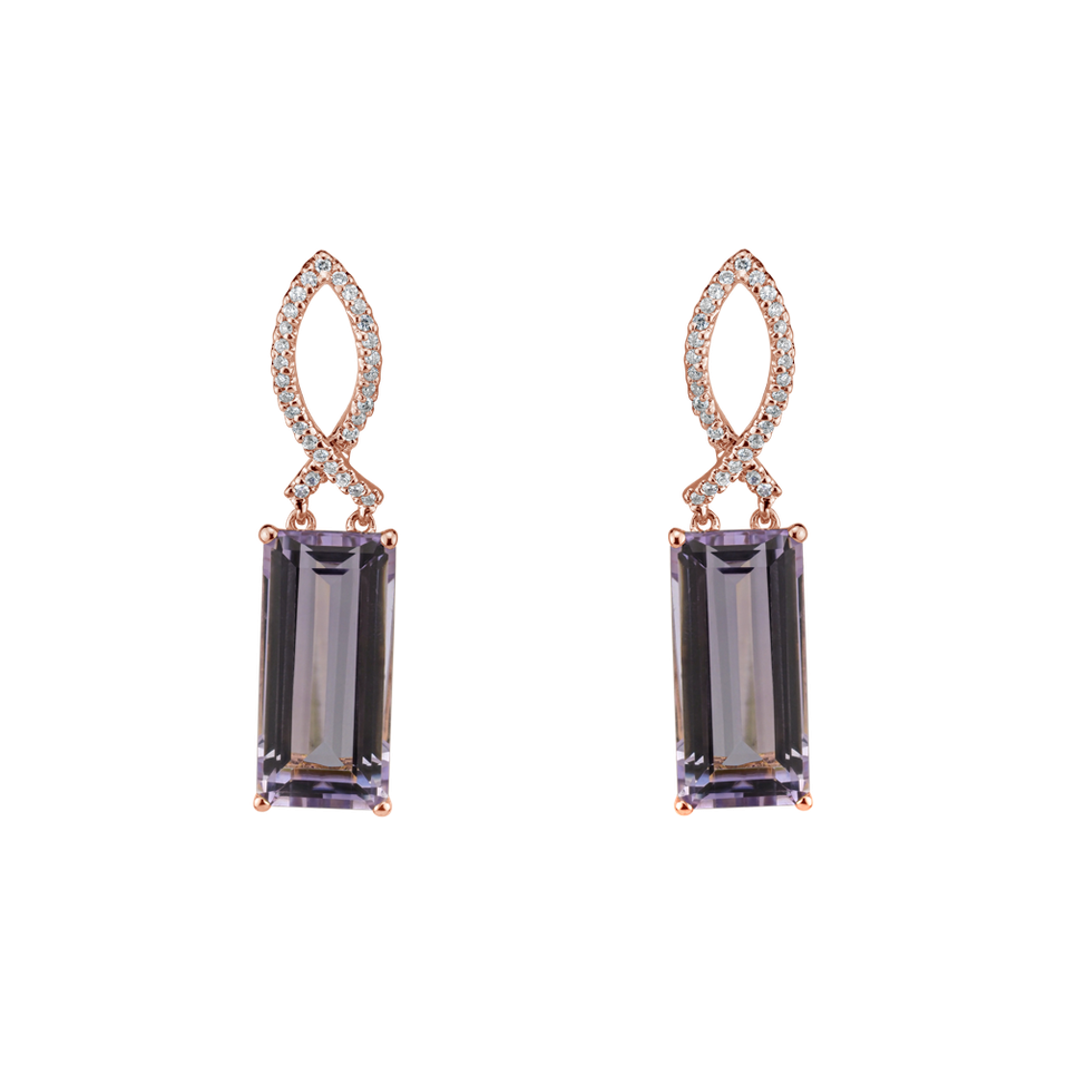 Diamond earrings with Amethyst Extraterrestrial Gem