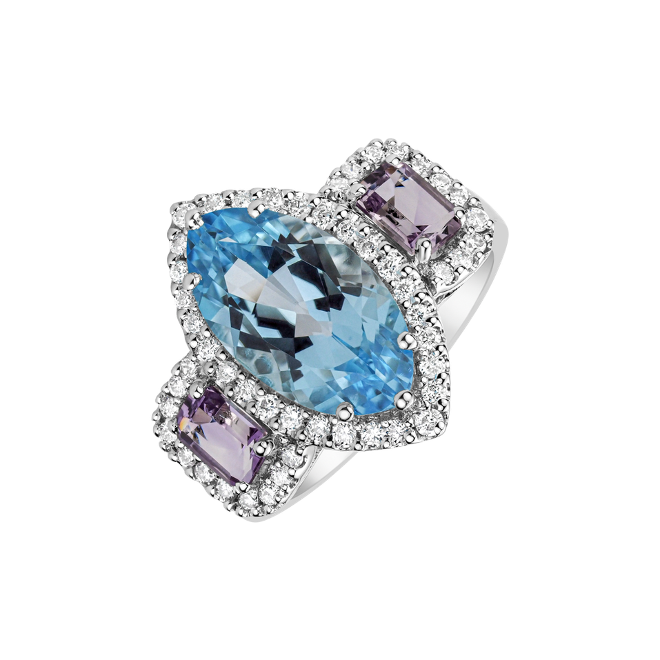 Diamond ring with Topaz and Amethyst Shallow Shasta