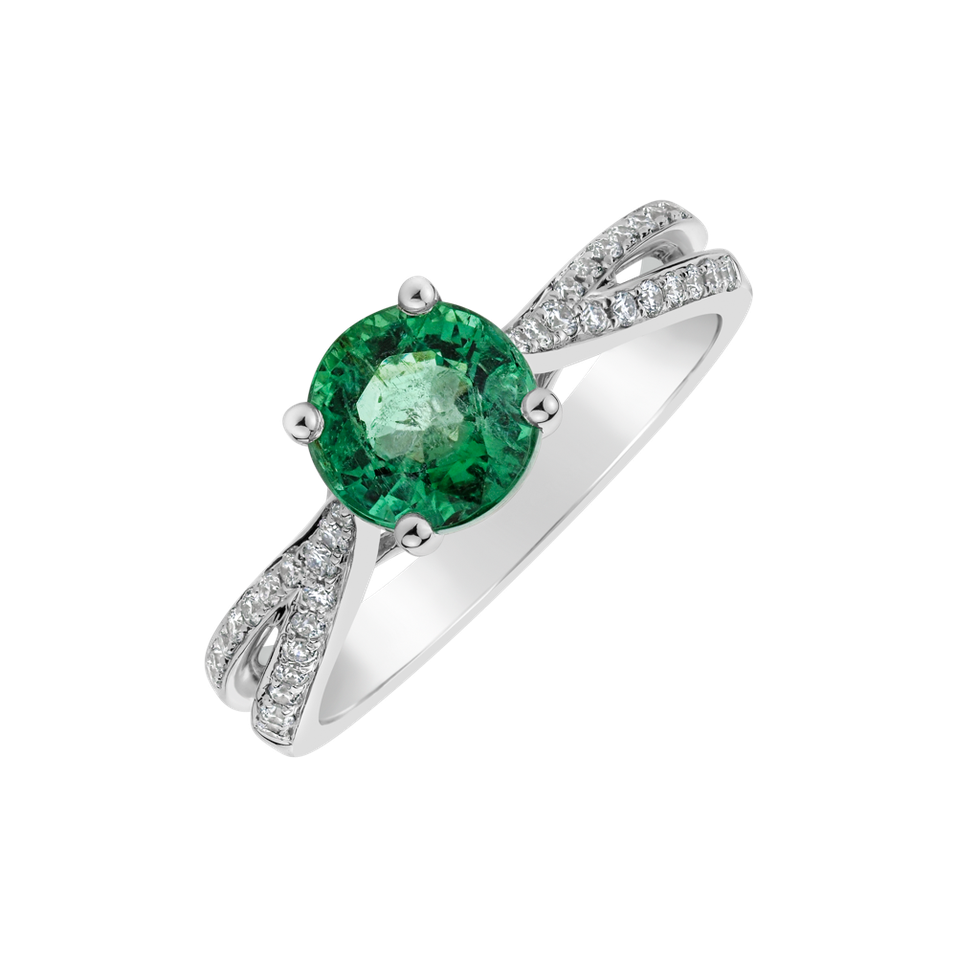 Diamond ring with Emerald Moment of Luck