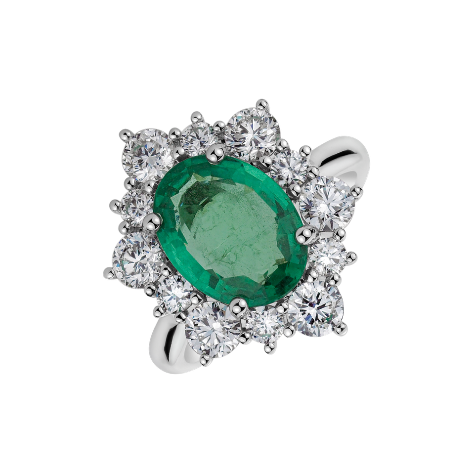 Diamond ring with Emerald Princess Gem