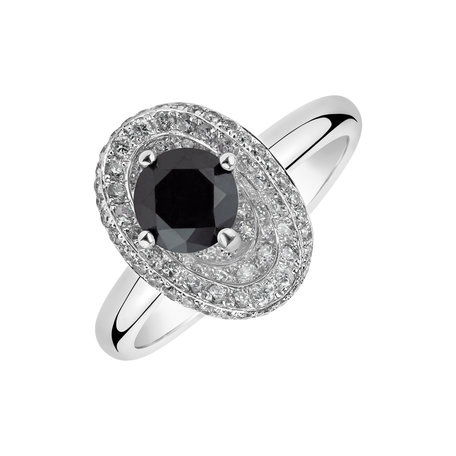 Ring with black and white diamonds Baroque Fairytale