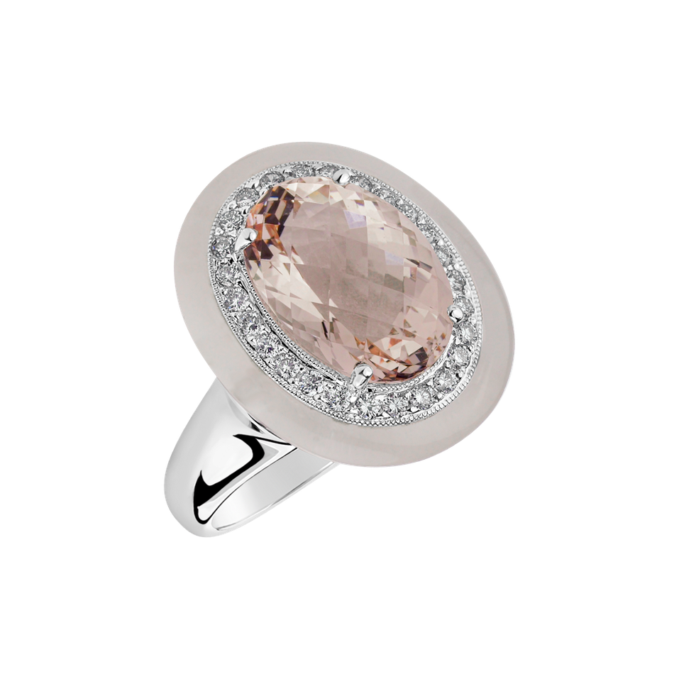 Diamond ring with Morganite and Quartz Quintilius