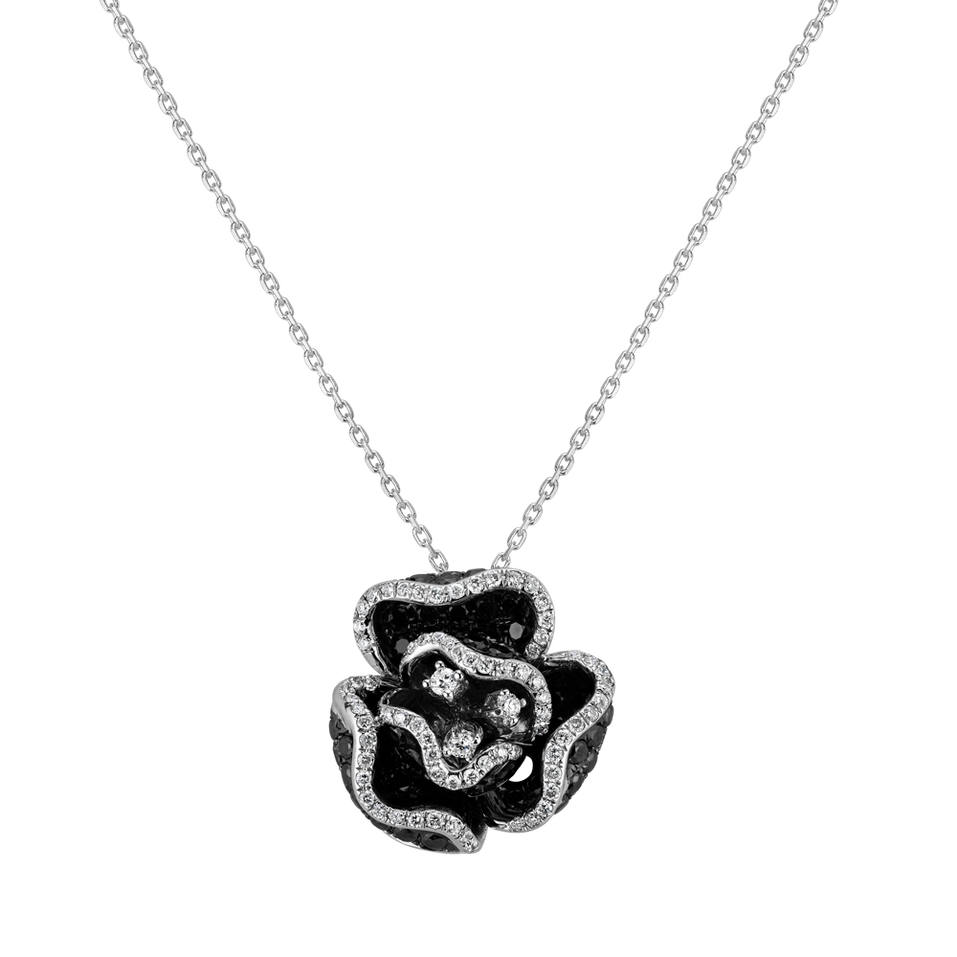 Pendant with black and white diamonds Black Cherry Rose