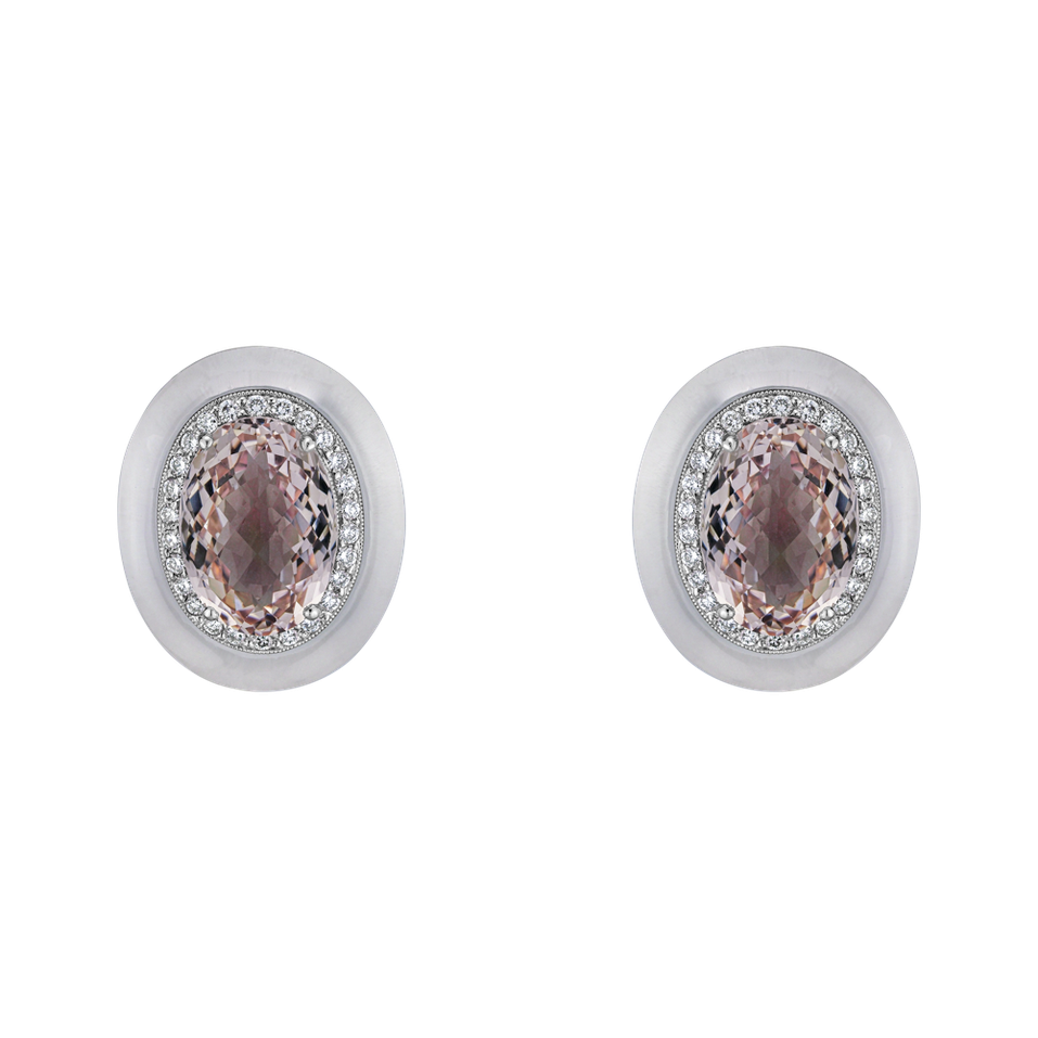 Diamond earrings with Morganite and Quartz White Winslow