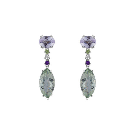 Diamond earrings, Amethyst and Quartz La Lessive