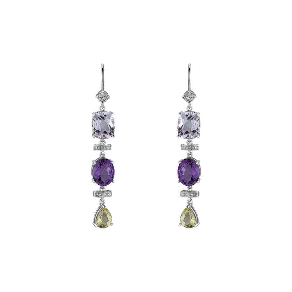 Diamond earrings, Amethyst and Quartz Sirène