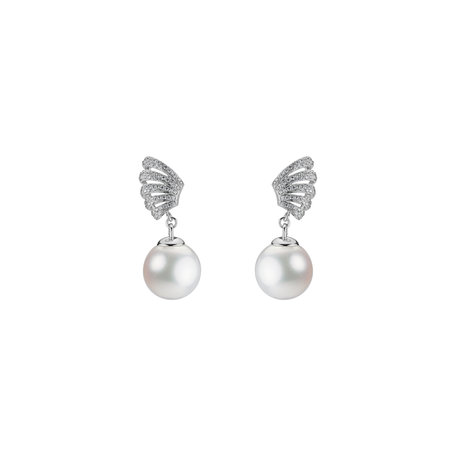 Diamond earrings with Pearl Angel Pearls