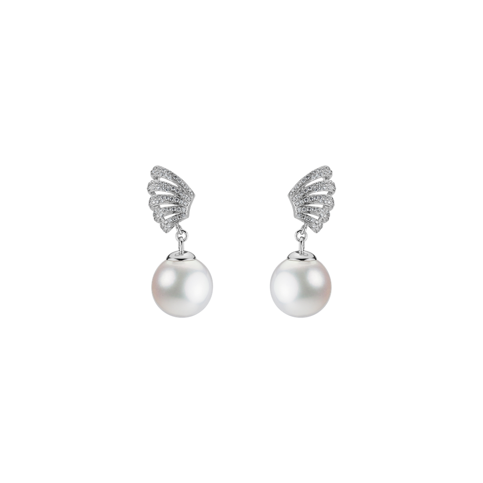 Diamond earrings with Pearl Angel Pearls