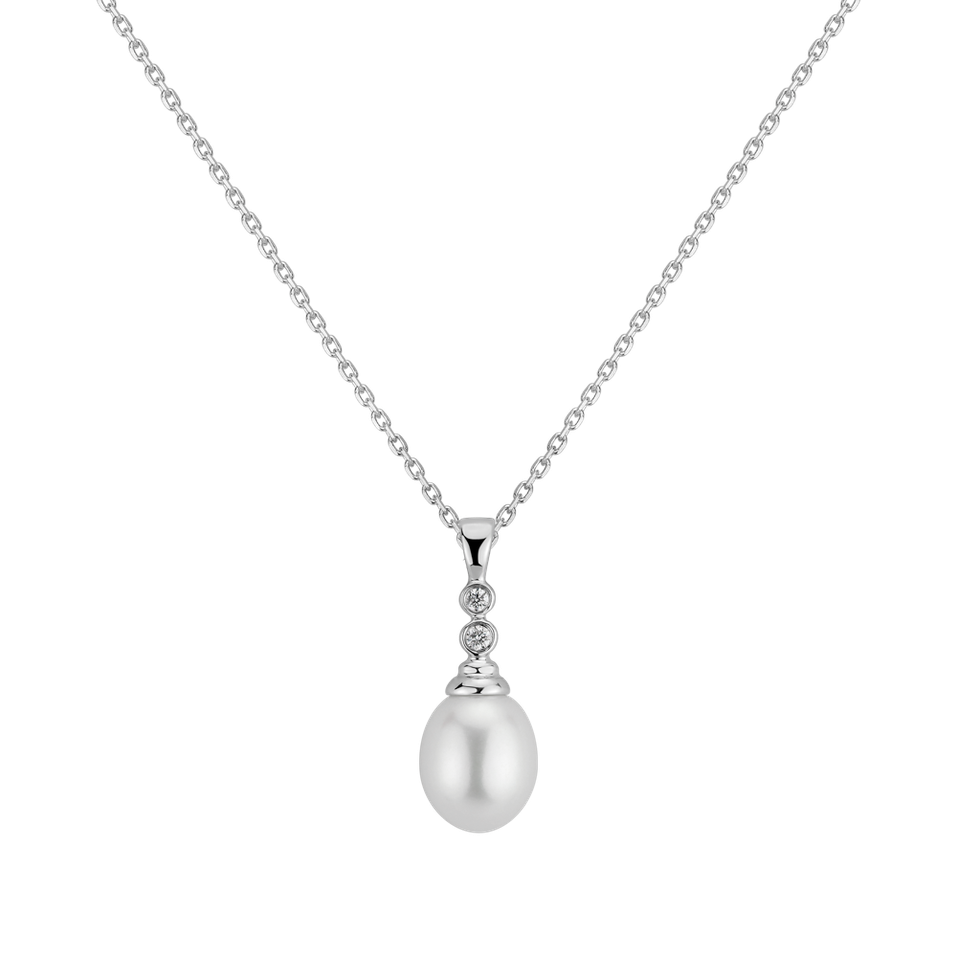 Diamond pendant with Pearl White Drop