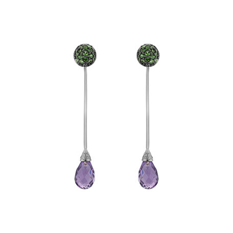 Diamond earrings, Garnet and Amethyst Vibrant Haze