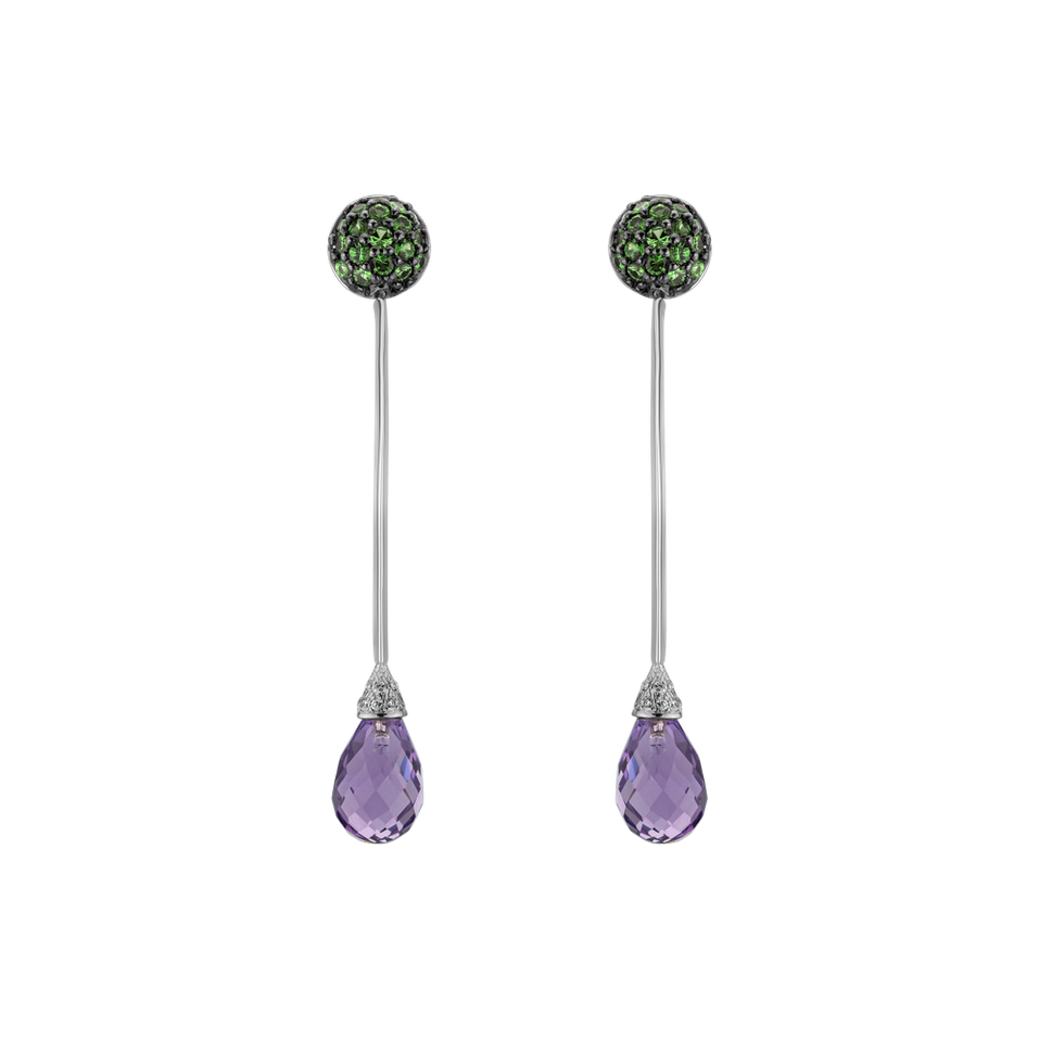 Diamond earrings, Garnet and Amethyst Vibrant Haze