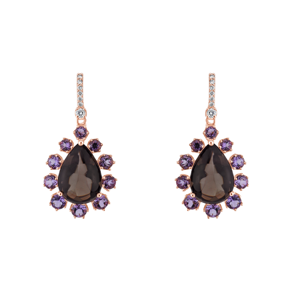 Diamond earrings with Quartz and Amethyst Astral Travel