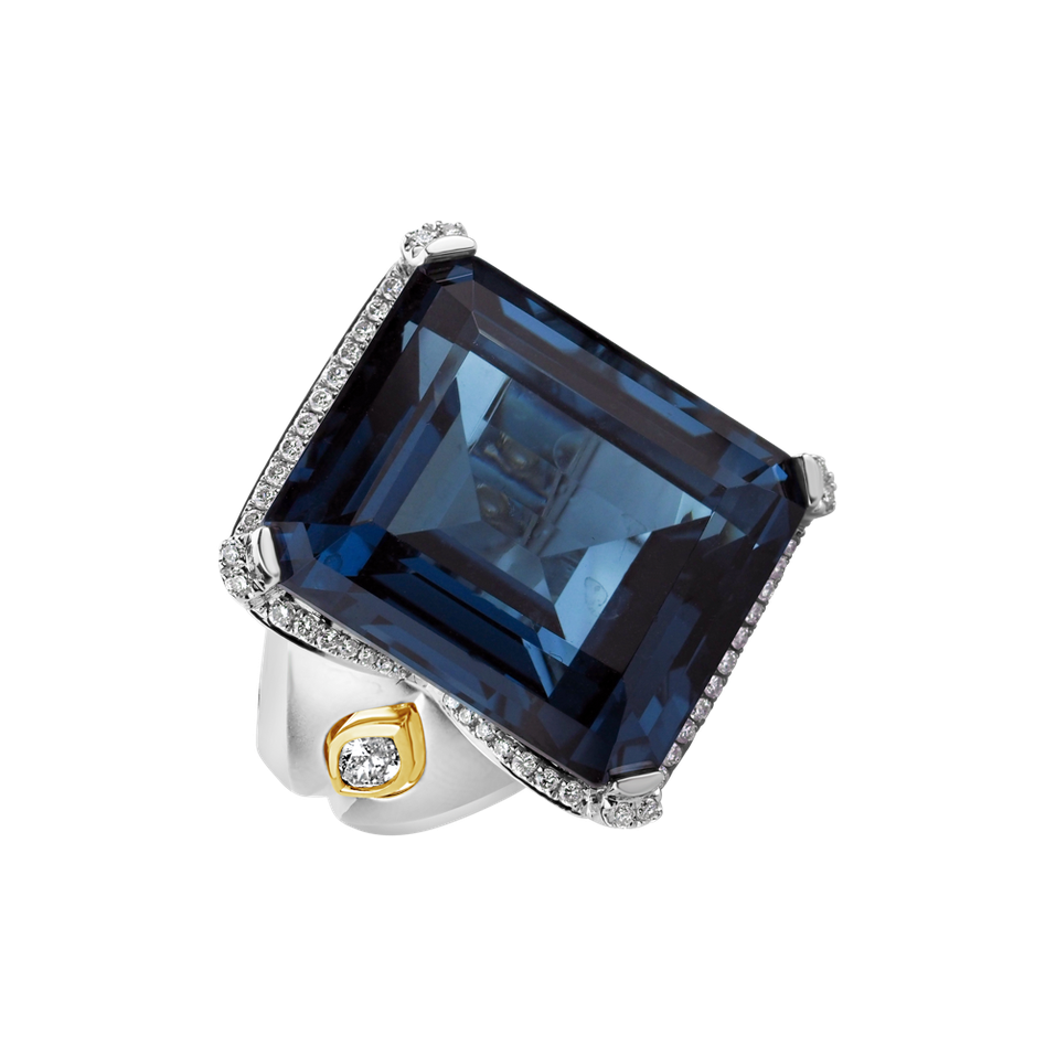 Diamond ring with Topaz Blue Rhapsody