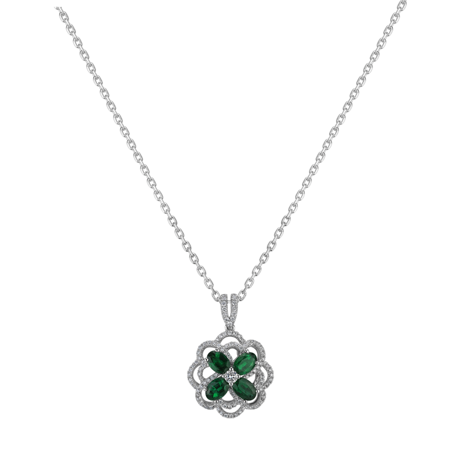 Diamond pendant with Emerald Lucky  Clover