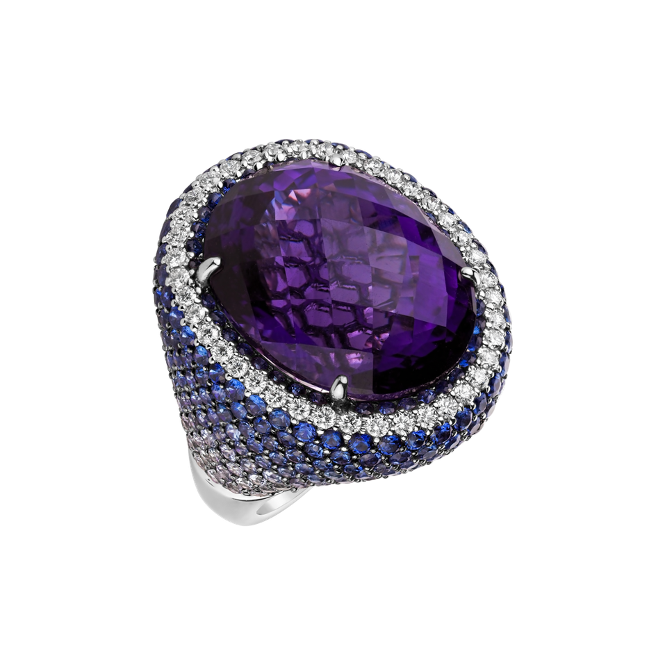 Diamond ring with Amethyst and Sapphire Violetta