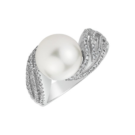 Diamond ring with Pearl Magic Ocean