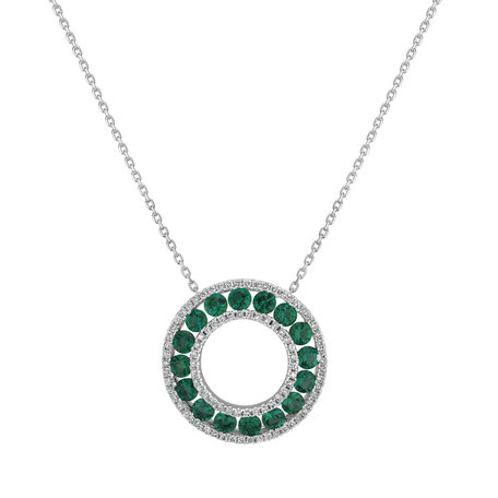 Diamond pendant with Emerald The Art Nouveau Circle