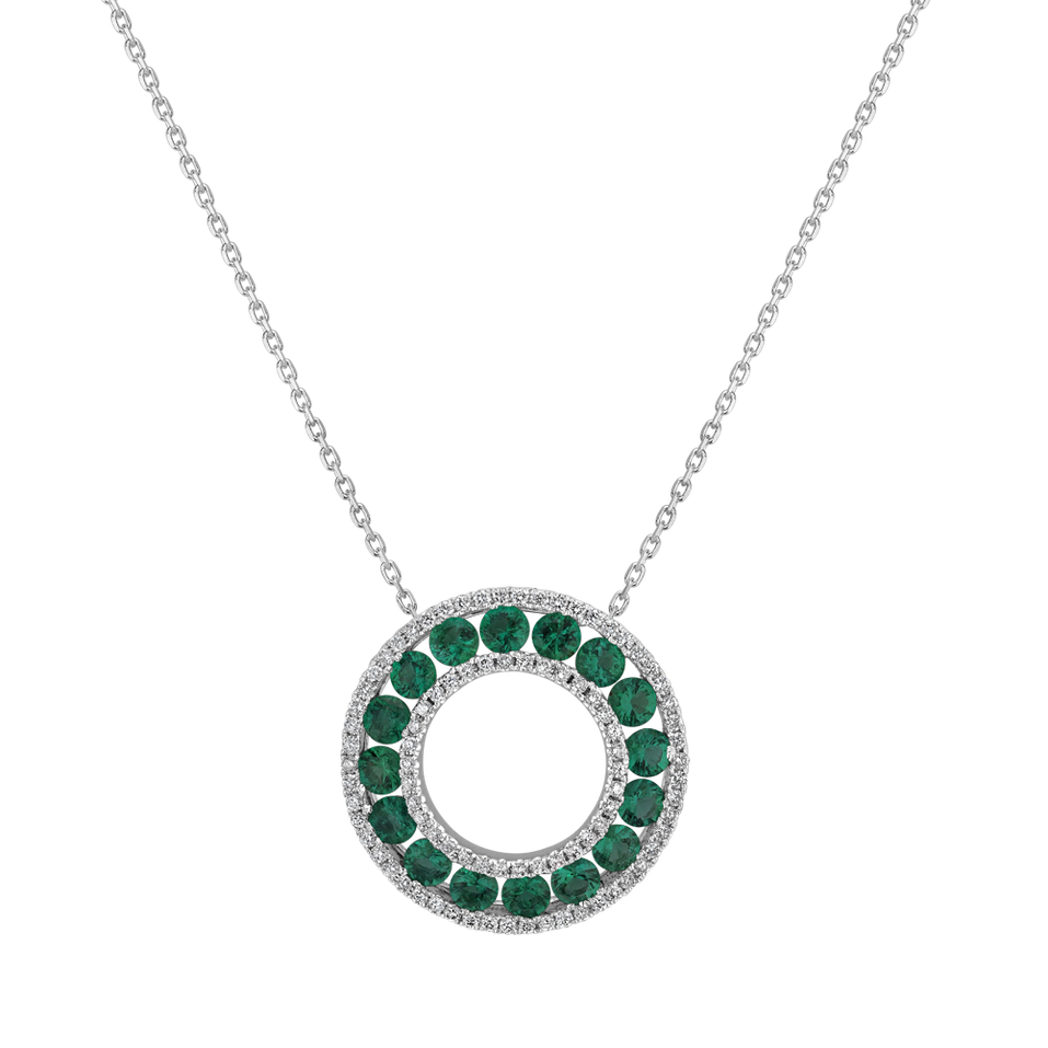 Diamond pendant with Emerald The Art Nouveau Circle