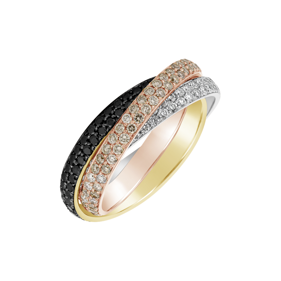 Ring with white, brown and black diamonds Fall Feelings