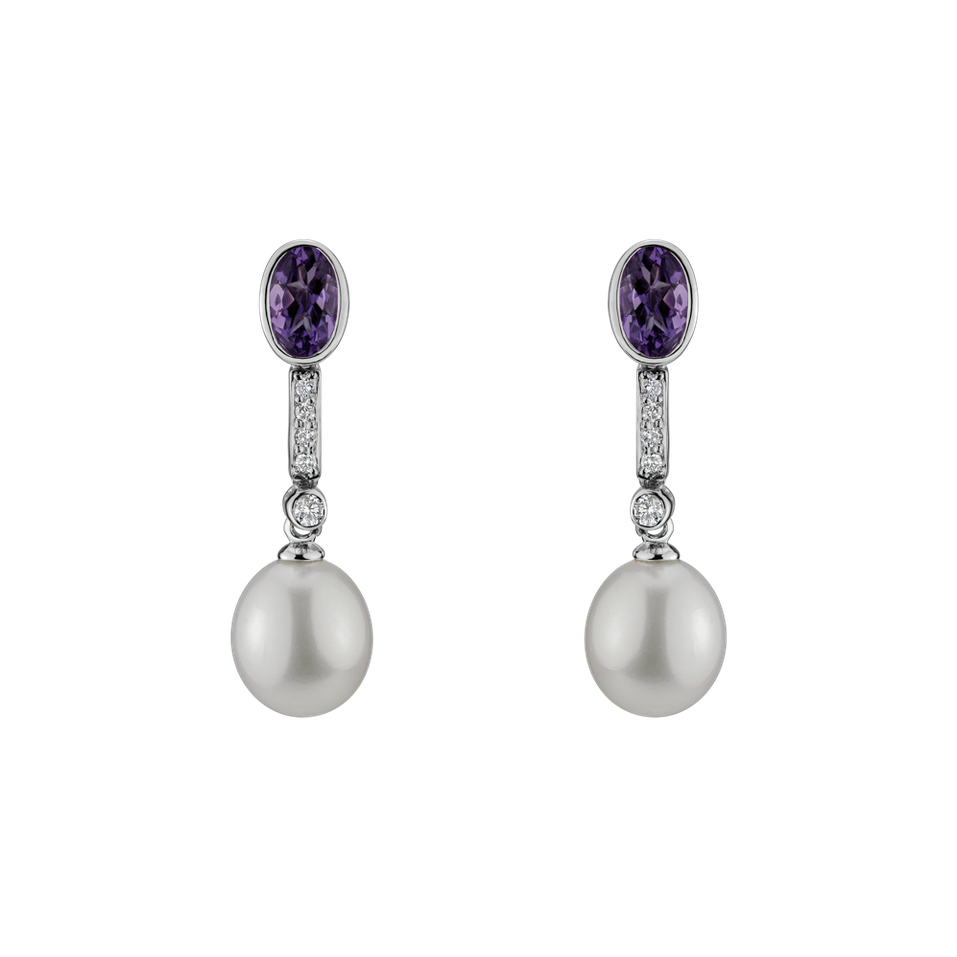 Earrings with Pearl, diamonds and Amethyst Ocean for Nadia