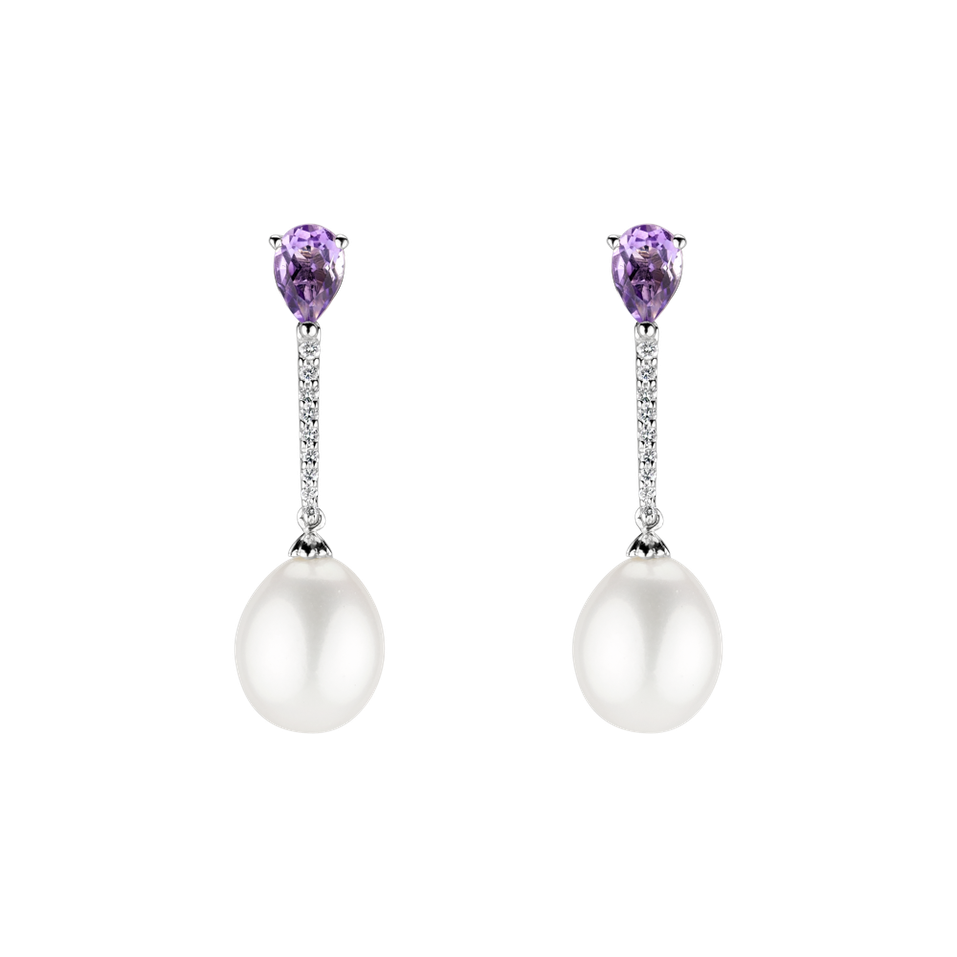 Earrings with Pearl, diamonds and Amethyst Ocean Beauty