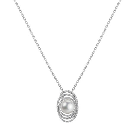 Diamond pendant with Pearl Hestia