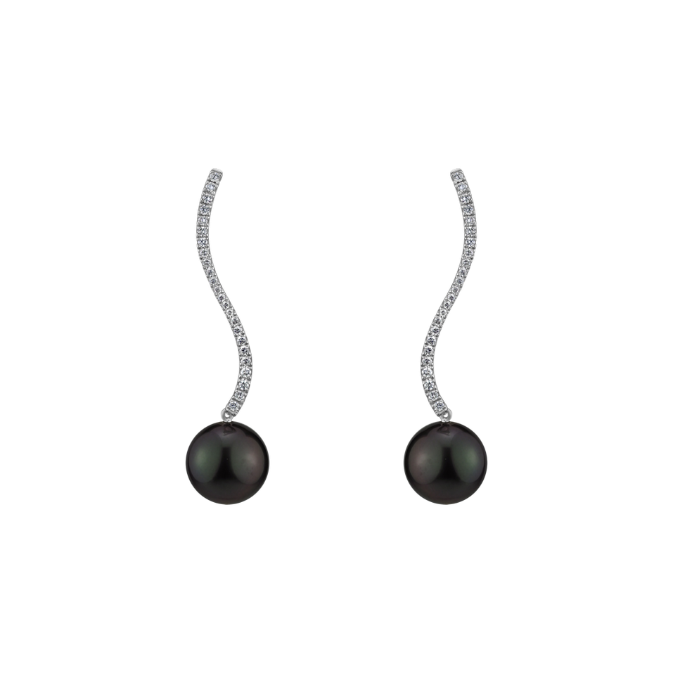 Diamond earrings with Pearl Wave of Darkness