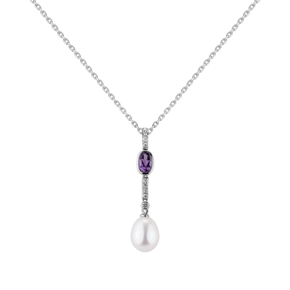 Diamond pendant with Pearl and Amethyst Sacred Treasure