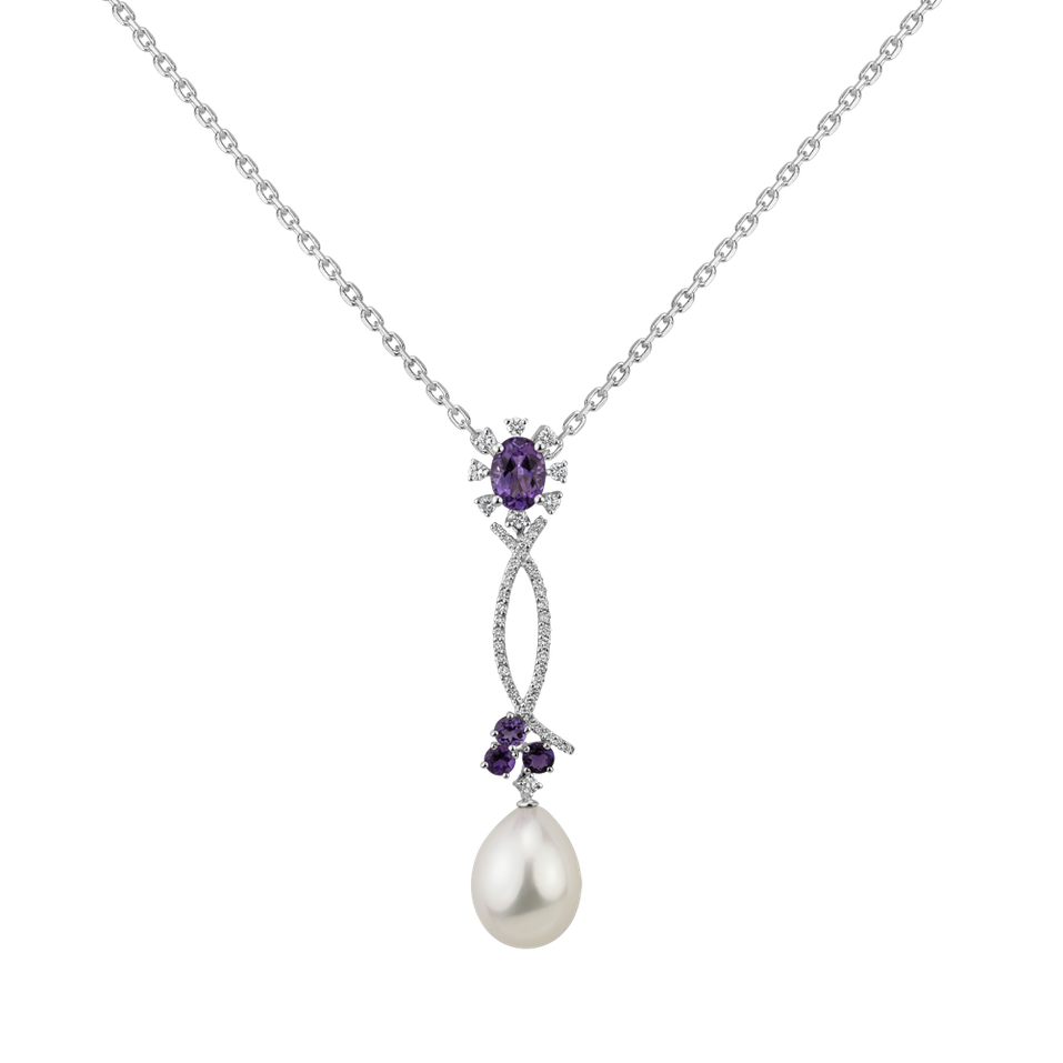 Diamond pendant with Pearl and Amethyst Secret of Underwater Flowers