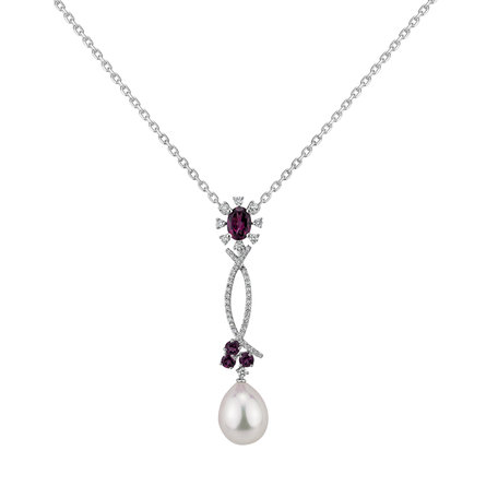 Diamond pendant with Pearl and Rhodolite Suzette