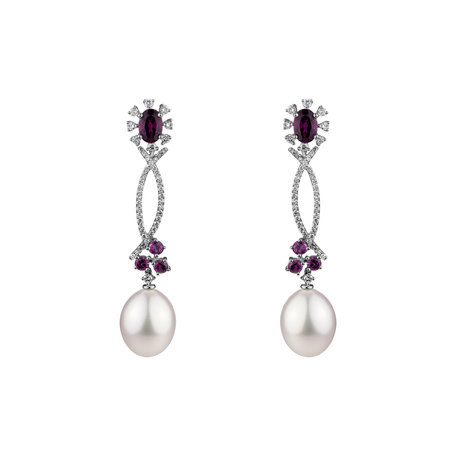 Earrings with Pearl, diamonds and Rhodolite Duchess Catherine