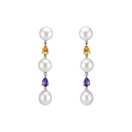 Diamond earrings, Amethyst ,Citrine and with Pearl Ocean Dream