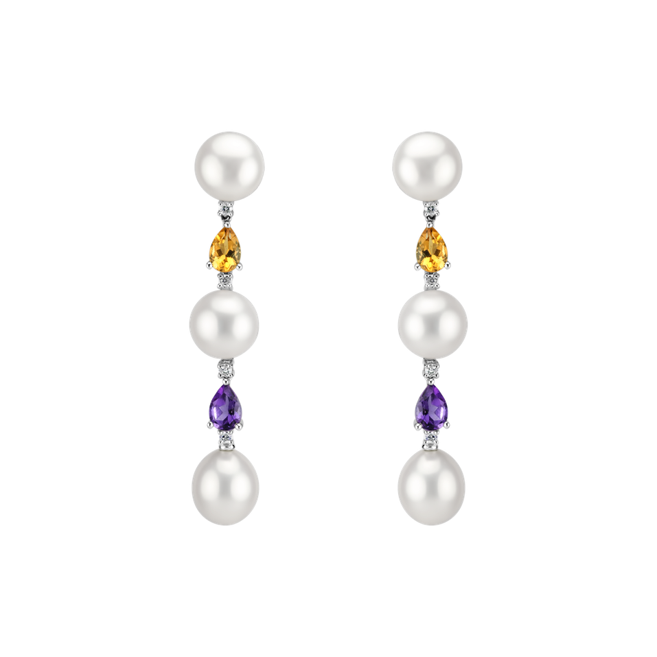 Diamond earrings, Amethyst ,Citrine and with Pearl Ocean Dream