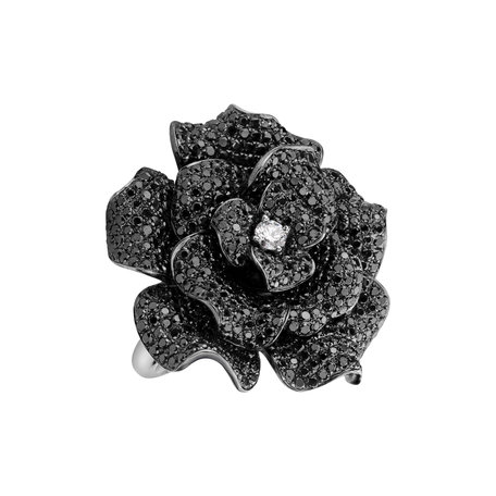 Ring with black and white diamonds Midnight Princess