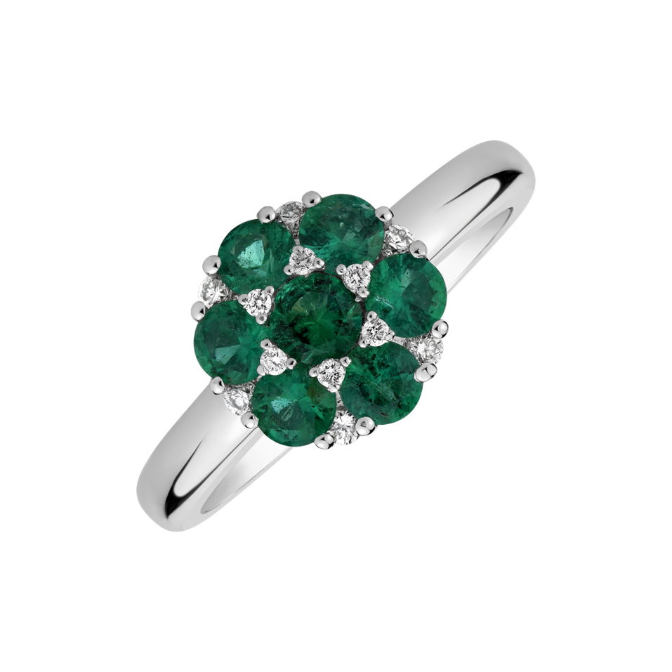 Diamond ring with Emerald Divine Blossom