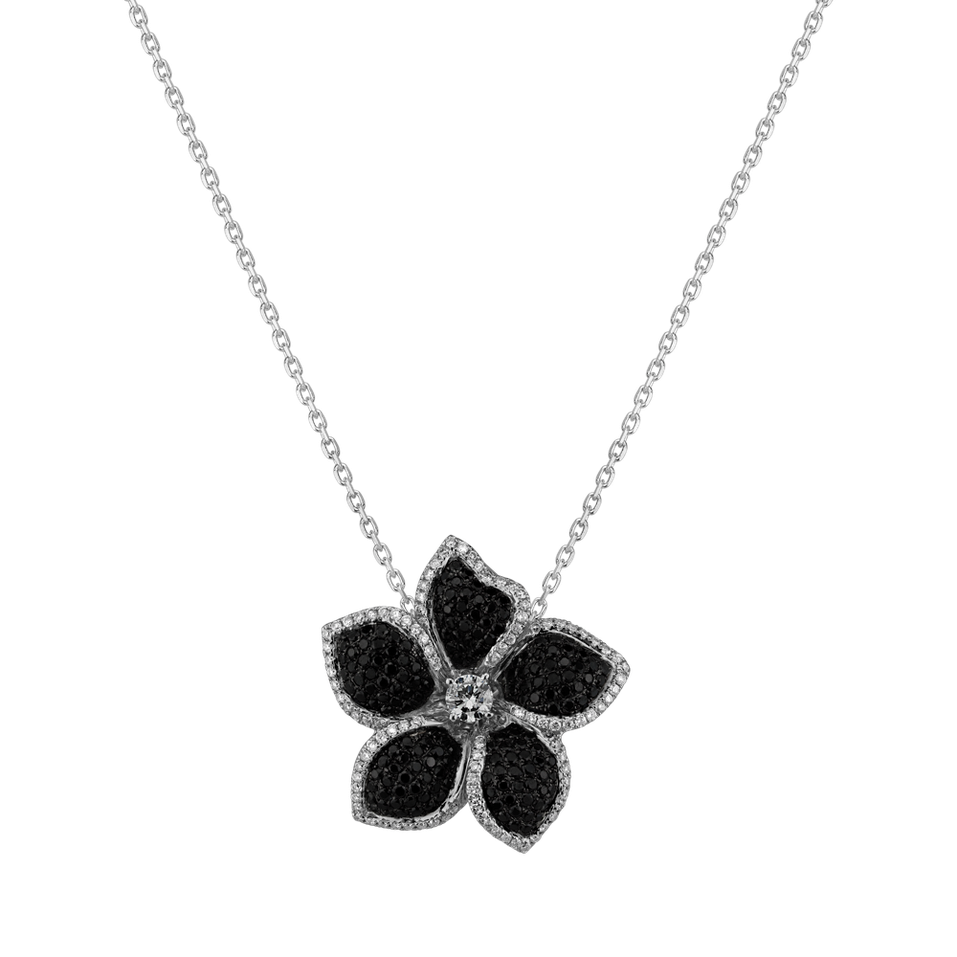 Pendant with black and white diamonds Night Flower