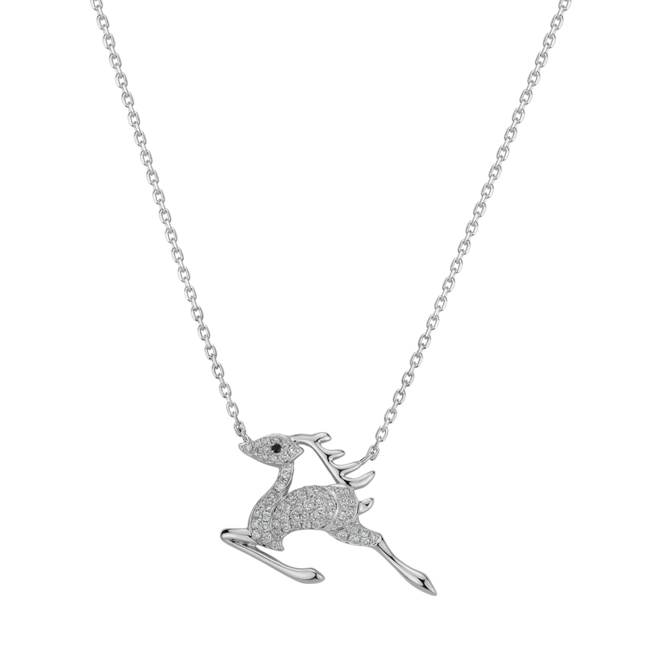 Necklace with black and white diamonds Jumping Deer