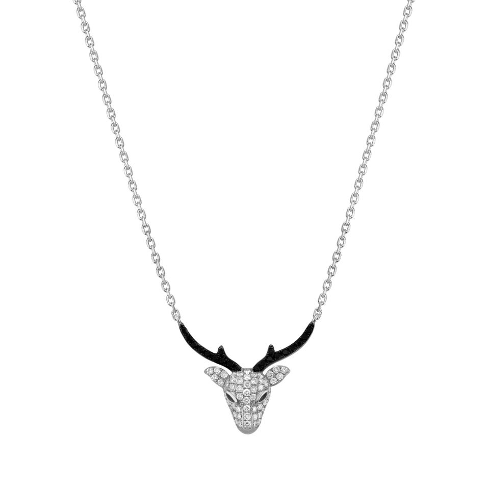 Necklace with black and white diamonds Reindeer Happiness