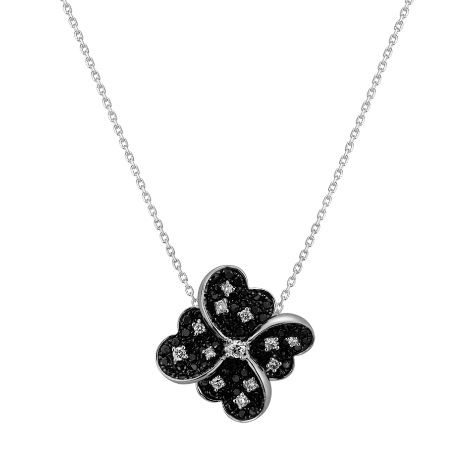 Pendant with black and white diamonds Dark Blossom