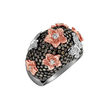 Ring with brown and white diamonds Night Garden