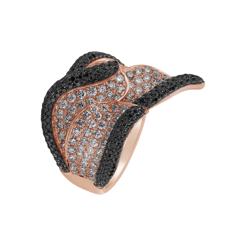 Ring with black and white diamonds Magic Wave