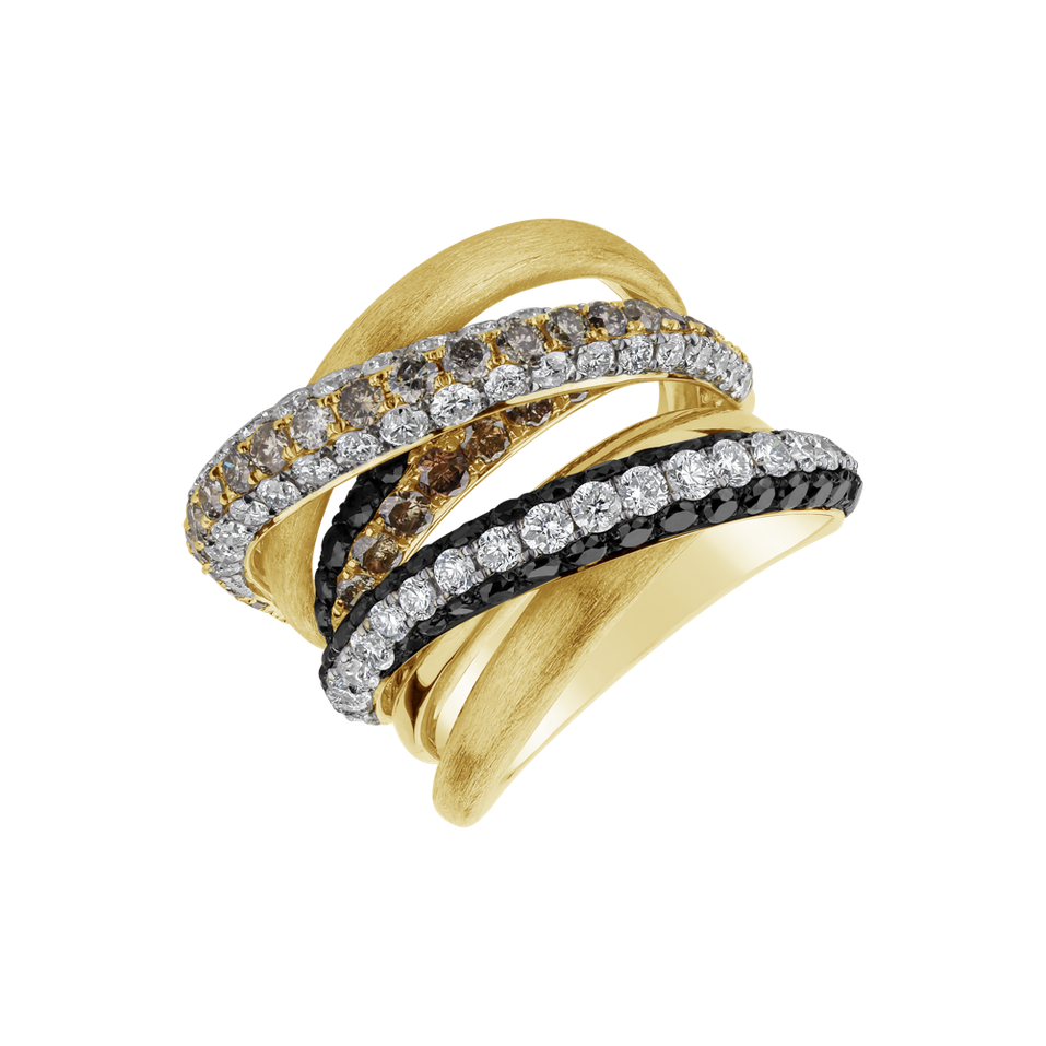 Ring with white, black and brown diamonds Harmonious Mystery