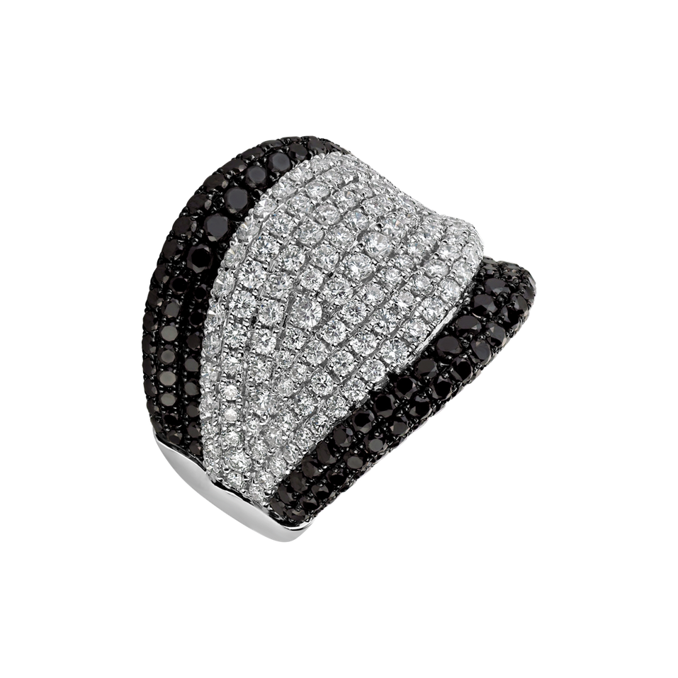 Ring with black and white diamonds King of Ocean