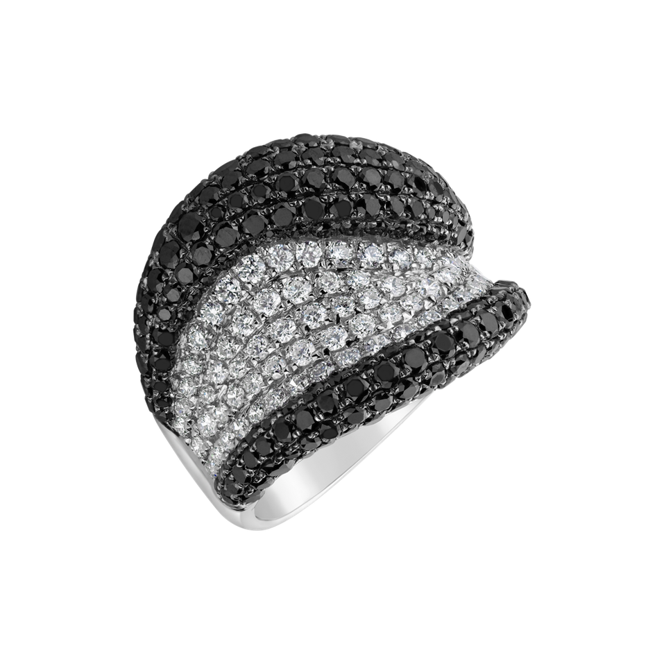 Ring with black and white diamonds Ocean Storm